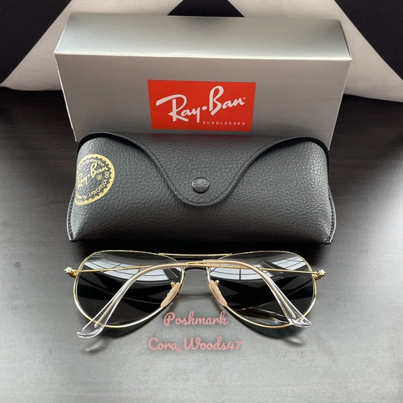 RayBan Aviator Black Lenses RB3025 Gold Frame 58 / 62 Unisex New - Picture 8 of 16